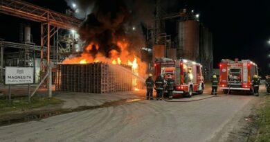 Personal de bomberos extinguió un incendio de pallets en una planta industrial de Villa General Savio