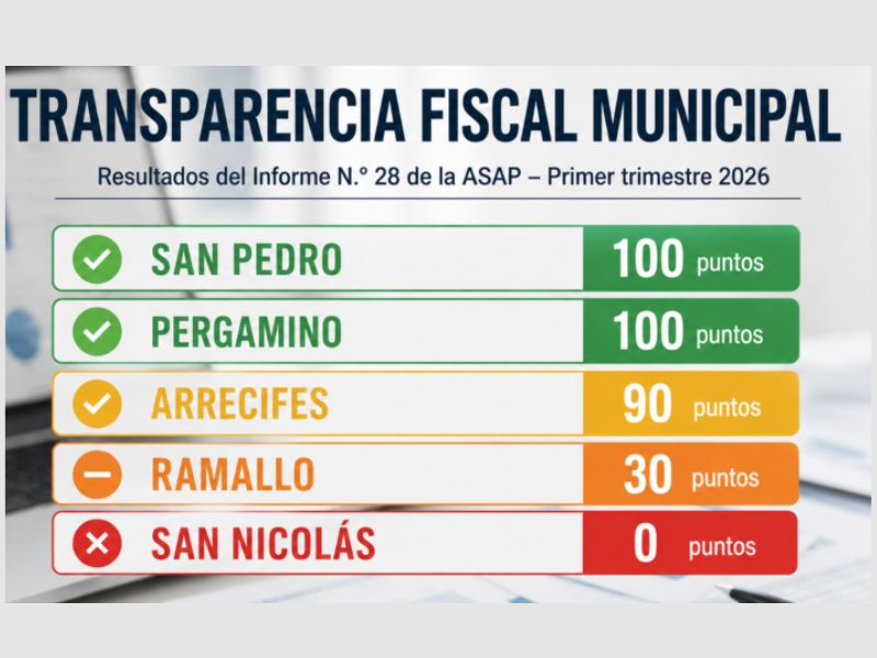 Transparencia fiscal: Ramallo fue calificado con cumplimiento insuficiente y San Nicolás con nula exposición de datos
