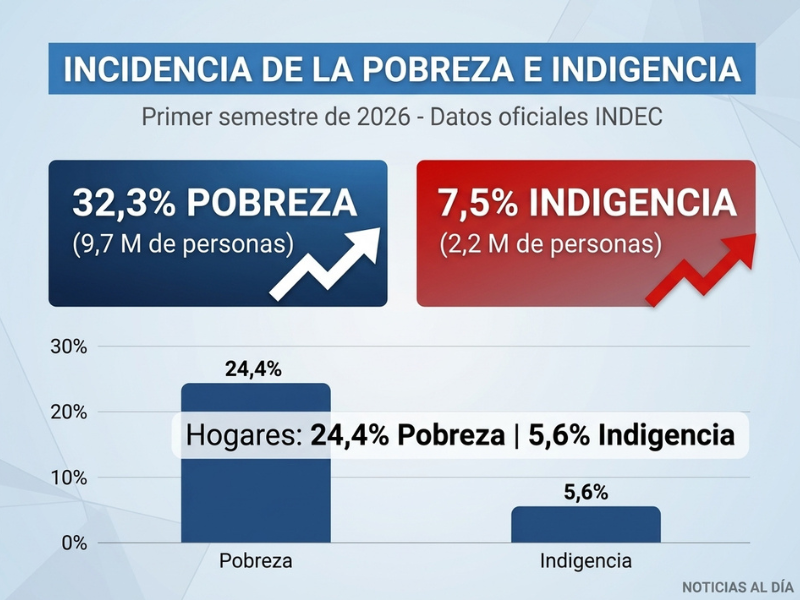 La pobreza subió al 32,3% en el primer semestre y afectó a 9,7 millones de personas, según el INDEC