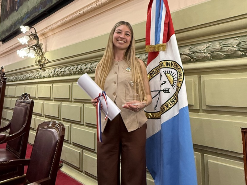 Jazmín Pennesi, la joven de Villa Ramallo distinguida por la Cámara de Diputados de Santa Fe